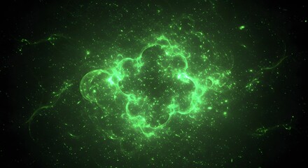 Obraz premium Glowing emerald cloud-like structure with particles against a dark background