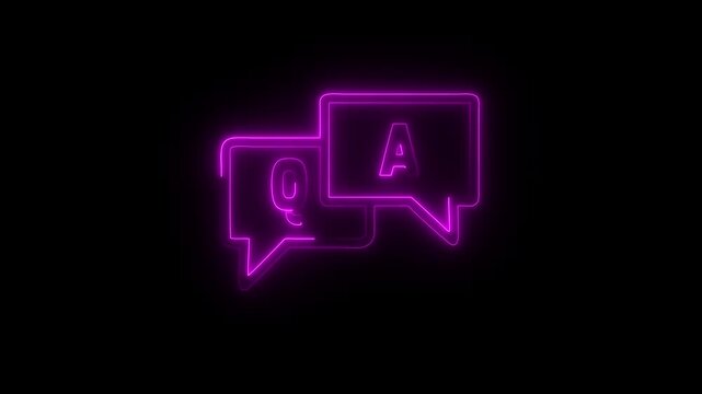 glowing neon FAQ, questions and answers icon. Line, glyph and filled outline colorful version, Q and A speech outline and filled vector sign. Symbol, logo illustration, modern support icon set