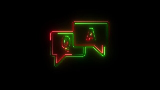 glowing neon FAQ, questions and answers icon. Line, glyph and filled outline colorful version, Q and A speech outline and filled vector sign. Symbol, logo illustration, modern support icon set