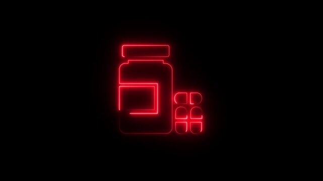glowing neon Medical pills bottle icon. line and glyph version, outline and filled vector sign. Medicine capsule linear and full pictogram. Symbol, logo illustration, modern healthcare icon set