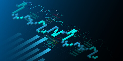 Economic trend data analysis graph in stock market financial trading