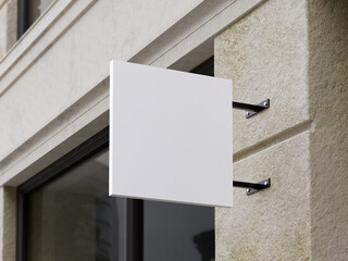 White Blank Outdoor Square Wall Sign Mockup 3D Render For Store, Cafe, and Office Sign