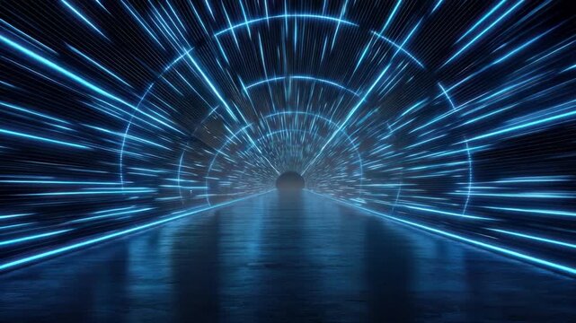 Digital Gateway: A mesmerizing tunnel of vibrant blue light creates a sense of depth and movement, suggesting limitless possibilities and technological advancement.