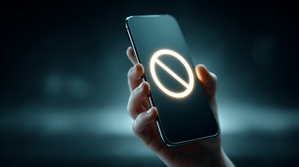 Hand holding phone with no signal