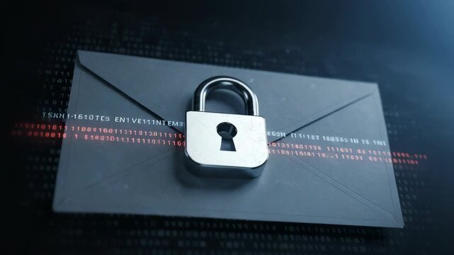 Envelope Secured with Padlock Featuring Encrypted Data Stream on Dark Background Represents Cyber Security For Adobe Stock