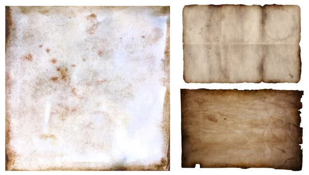 Collection of aged and burnt paper textures with rough edges