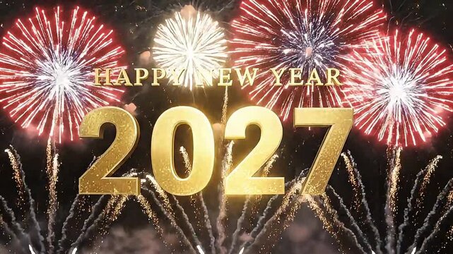 Happy New Year 2027 Fireworks Celebration happy new year 2027 animation clip design fireworks night dark background celebration creative light show festive party display 