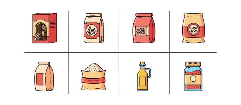 Assortment of food containers and ingredients illustration