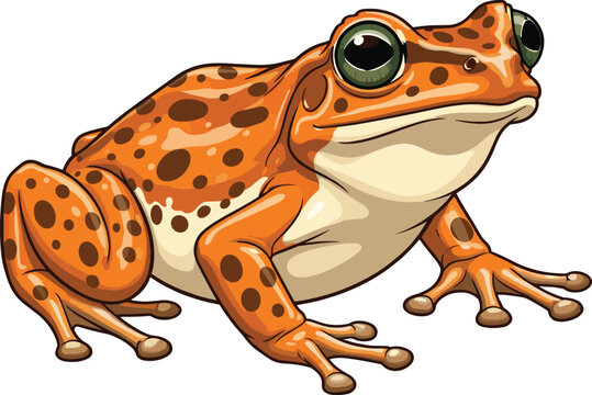 Realistic orange frog vector illustration with detailed spotted skin, wild amphibian animal design for nature, wildlife, biology, and educational creative projects