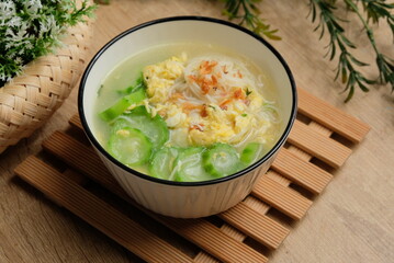luffa gourd soup on bowl