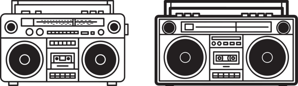 Retro boombox stereo system illustration, vintage music player