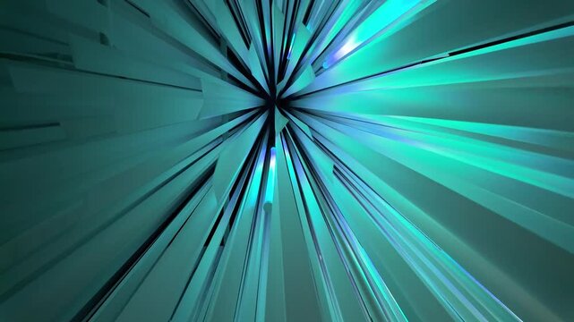 It appears to show translucent paper converging toward a central point, creating a starburst or tunnel effect. The dominant colors are cool blues, teals, and soft whites, giving it a digital and light