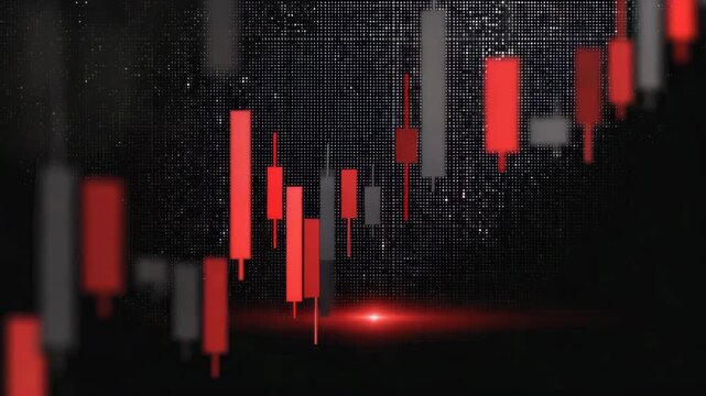 Abstract Red Candlestick Chart Representing Stock Market Crash and Financial Downtrend
