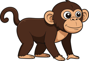 Obraz premium Cute cartoon monkey vector illustration with playful expression, flat colorful animal character design for kids, jungle themes, education, branding, and creative projects