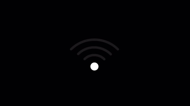 Wi fi signals icon animation on transparent background, fade wave WIFI signals for internet access animated with alpha channel.