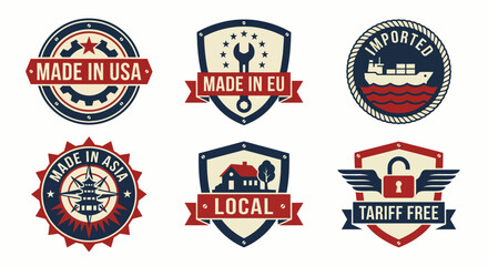 Naklejka premium Industrial manufacturing and global trade origin labels vector illustration
