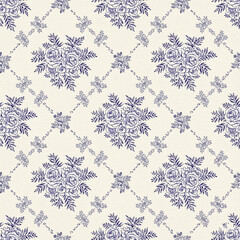 Elegant Blue Rose Floral Lattice Pattern