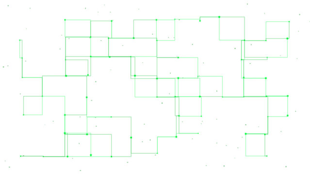 Circuit board network grid with bright glowing green nodes.
