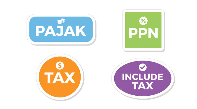 Tax and Pajak Vector Icons with Different Design Styles