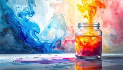 Artistic Watercolor Effects in a Jar and Abstract Background with Flowing Colors