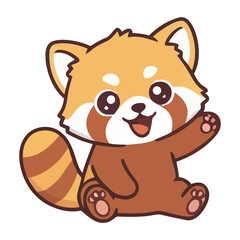 Fototapeta premium A cute cartoon red panda sitting on a white background with a happy expression