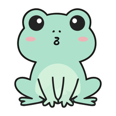 Obraz premium A cute cartoon frog with big eyes and a sweet expression sits on a white background