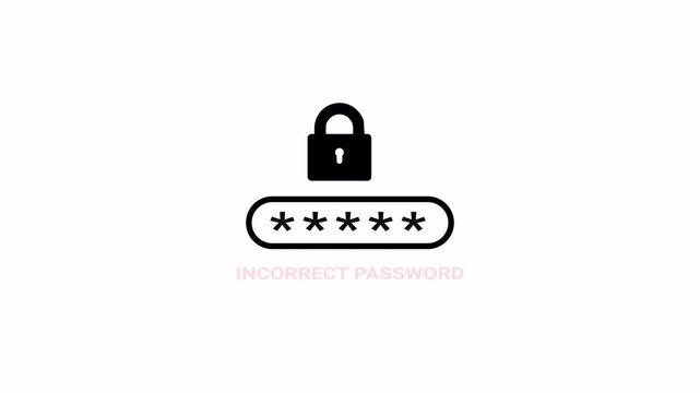 inter incorrect password icon sign animation on white background, typing wrong password interface animated with alpha channel.