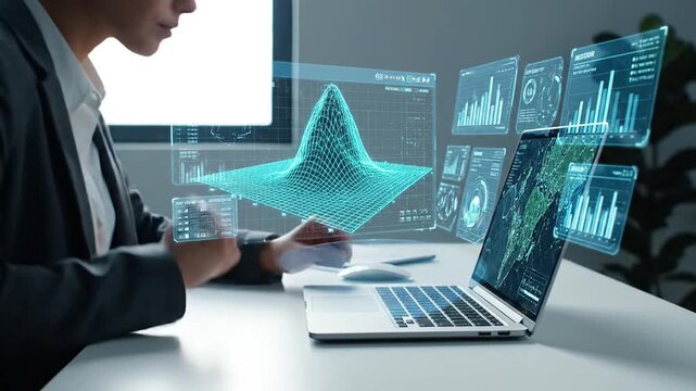 Analyzing complex data with advanced technology and futuristic interfaces