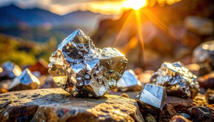 Golden Pyrite Ore Specimen Glittering Under the Sun's Golden Rays