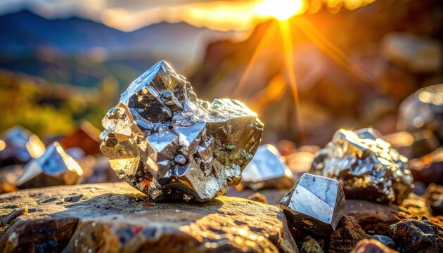 Golden Pyrite Ore Specimen Glittering Under the Sun's Golden Rays