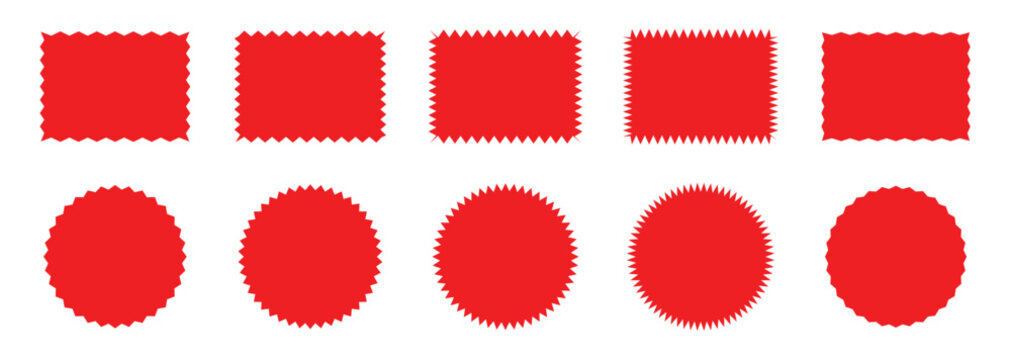 Set of red Zigzag shape set.Red zigzag lines on black background create abstract graphic design. Rectangle shape frame with zigzag edge.