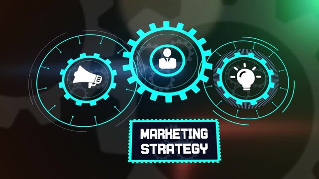 Innovative marketing strategy concept for strategic advertising, market analysis and professional brand development with gear symbols