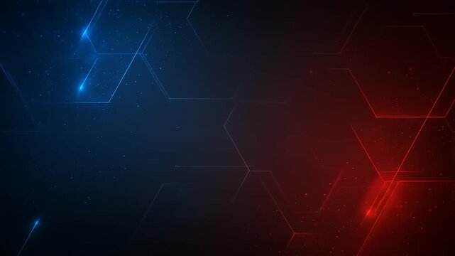 Abstract digital backdrop with geometric lines and particles, blue and red divided