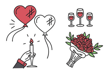 Romantic Decoration Icon Set Flat Vector White B (4) © jaman