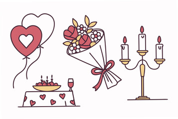 Romantic Decoration Icon Set Flat Vector White B (6) © jaman