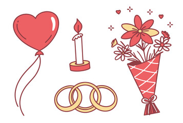 Romantic Decoration Icon Set Flat Vector White B (9) © jaman