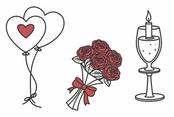 Romantic Decoration Icon Set Flat Vector White B (10) © jaman