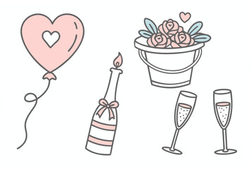 Romantic Decoration Icon Set Flat Vector White B (8) © jaman