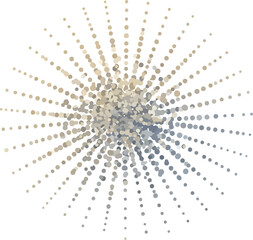 Obraz premium Radial arrangement of beige brown and blue halftone dots forming a starburst shape