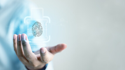 Biometric fingerprint authentication concept with digital identity verification and security...