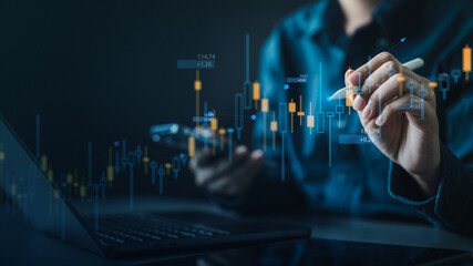 Global finance and stock market analysis concept with digital trading charts and data...