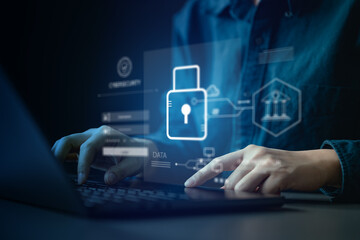Password and encryption concept showing secure login, data protection, authentication, and privacy,...