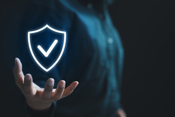 Digital privacy and security concept with shield icon representing data protection, encryption,...