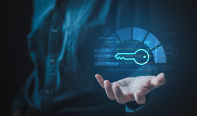 Password strength concept with security meter and signup interface. Secure account creation,...