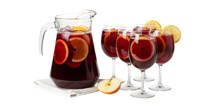 Sangria pitcher and glasses with oranges