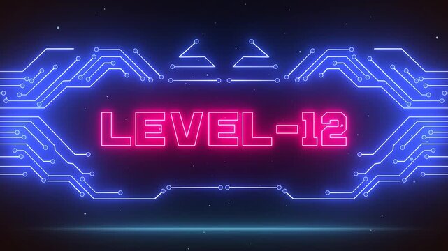 Level 12 neon gaming interface for endgame raid highlights, ultimate champion tutorials and streaming channel assets
