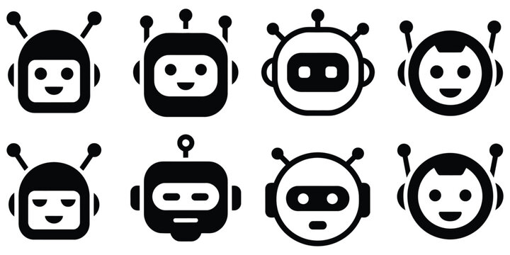 artificial intelligence robot logo with smart chatbot cyborg head minimal icon symbol for modern tech and automation brands.