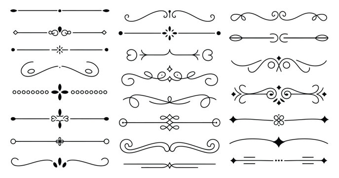 Decorative ornamental borders and divider elements featuring elegant swirls, luxury flourishes, and timeless decorative patterns for wedding design, certificates, packaging, typography, and digital 