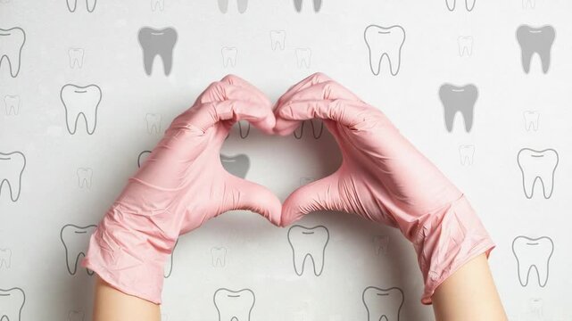 Healthcare Professional Hands Form Heart Shape Wearing Pink Gloves