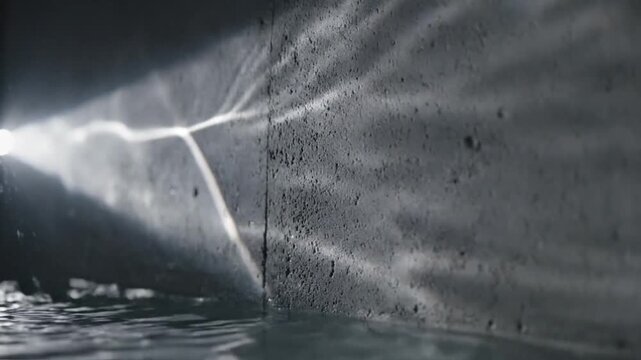 Underwater light refraction creating beautiful caustic patterns on a dark surface.